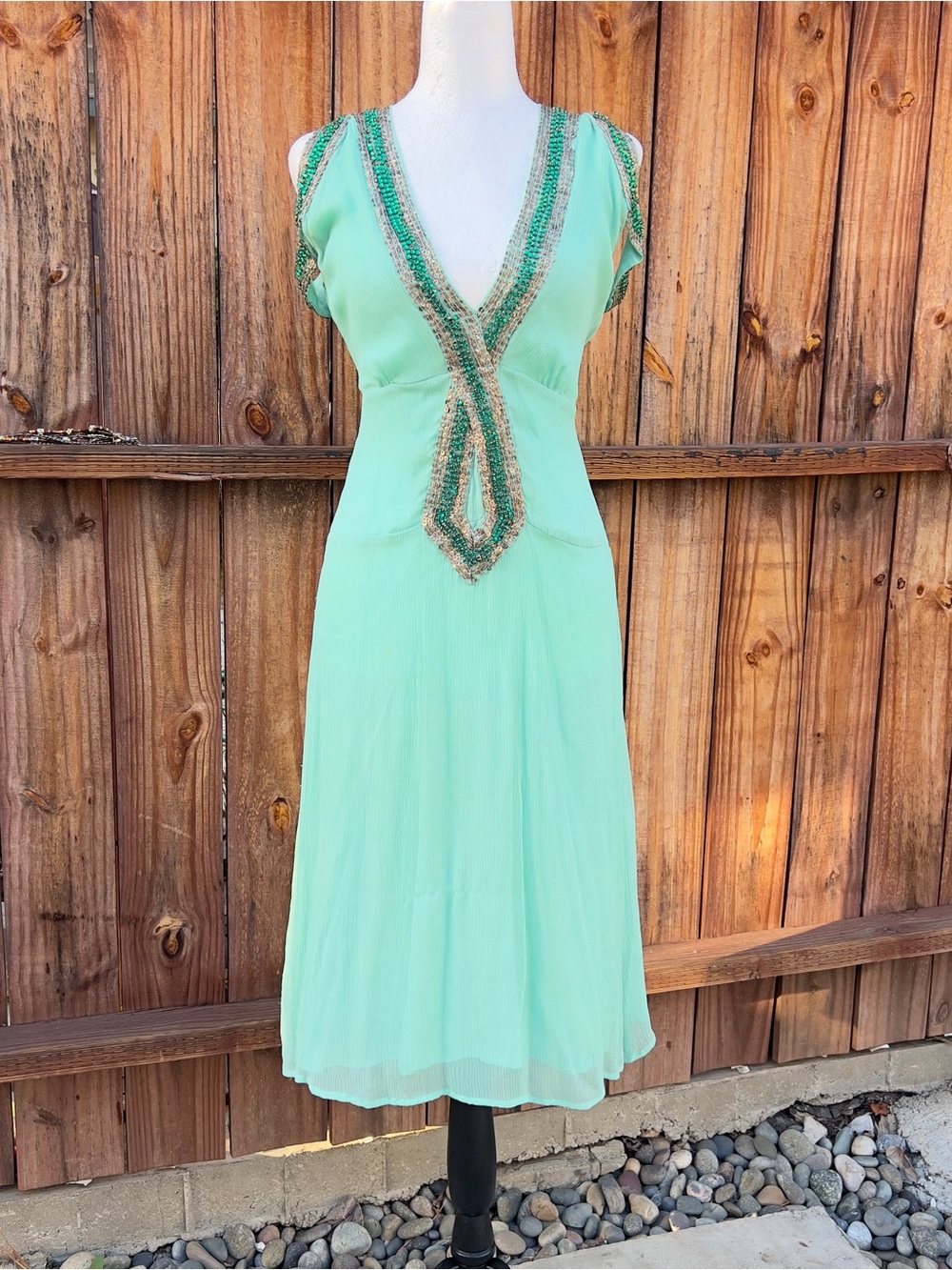 Antik Batik 90s Silk Beaded Midi Dress M